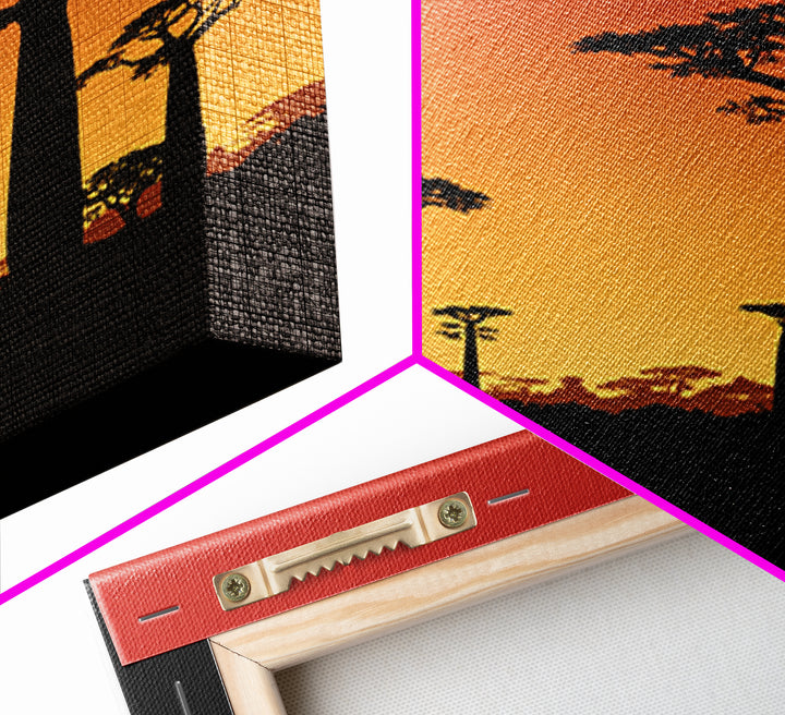 Sunset Baobab Grove Canvas Print, African Safari Landscape, Orange Sky Wall Decor, Madagascar Nature Art, Boho Home Gift