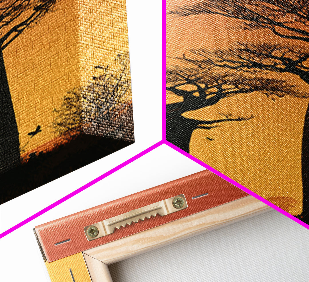 Two Tall Baobab Trees Wall Art, African Sunset Landscape, Madagascar Travel Poster, Orange Safari Decor, Nature Canvas Gift