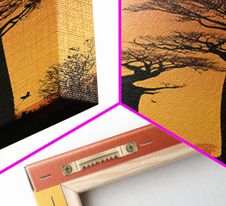 Two Tall Baobab Trees Wall Art, African Sunset Landscape, Madagascar Travel Poster, Orange Safari Decor, Nature Canvas Gift