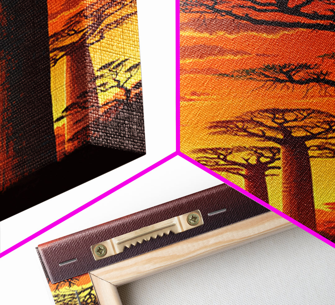 Fiery Baobab Forest Sunset Wall Art, African Safari Landscape, Orange Nature Decor, Madagascar Canvas Print, Gift For Him