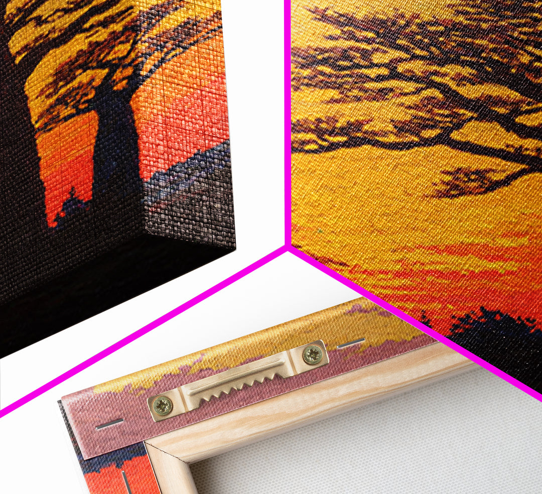 Textured Baobab Sunset Wall Art, African Landscape Painting, Orange Impasto Canvas Print, Safari Decor, Unique Home Gift
