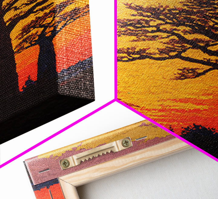 Textured Baobab Sunset Wall Art, African Landscape Painting, Orange Impasto Canvas Print, Safari Decor, Unique Home Gift