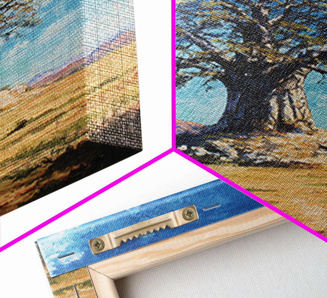 Lone Baobab Desert Path Framed Canvas Print, African Landscape, Blue Sky Painting, Nature Wall Decor, Unique Housewarming Gift
