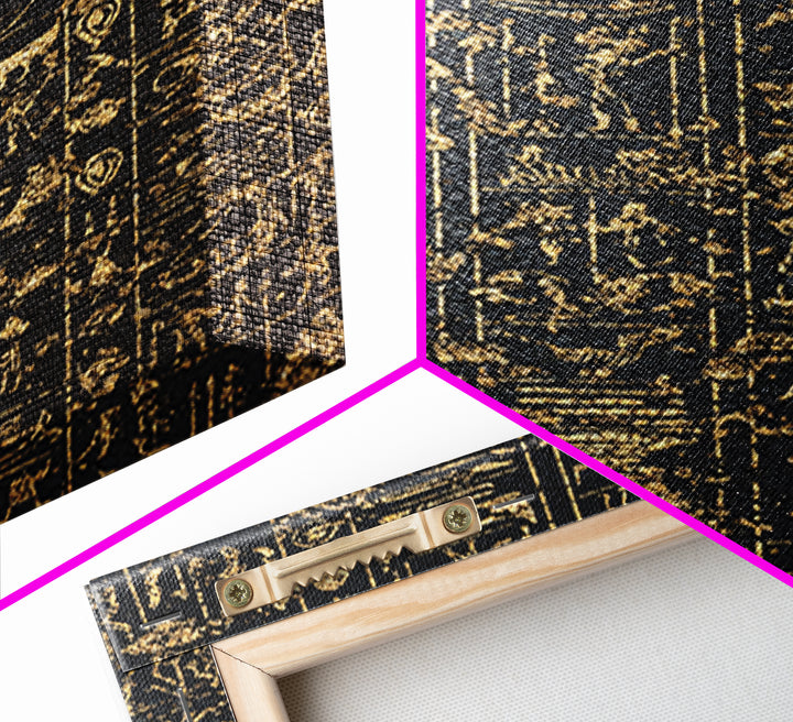 Gold Egyptian Hieroglyph Panels Wall Art, Ancient African Art Print, Black And Gold Canvas, Museum Style Home Decor Gift