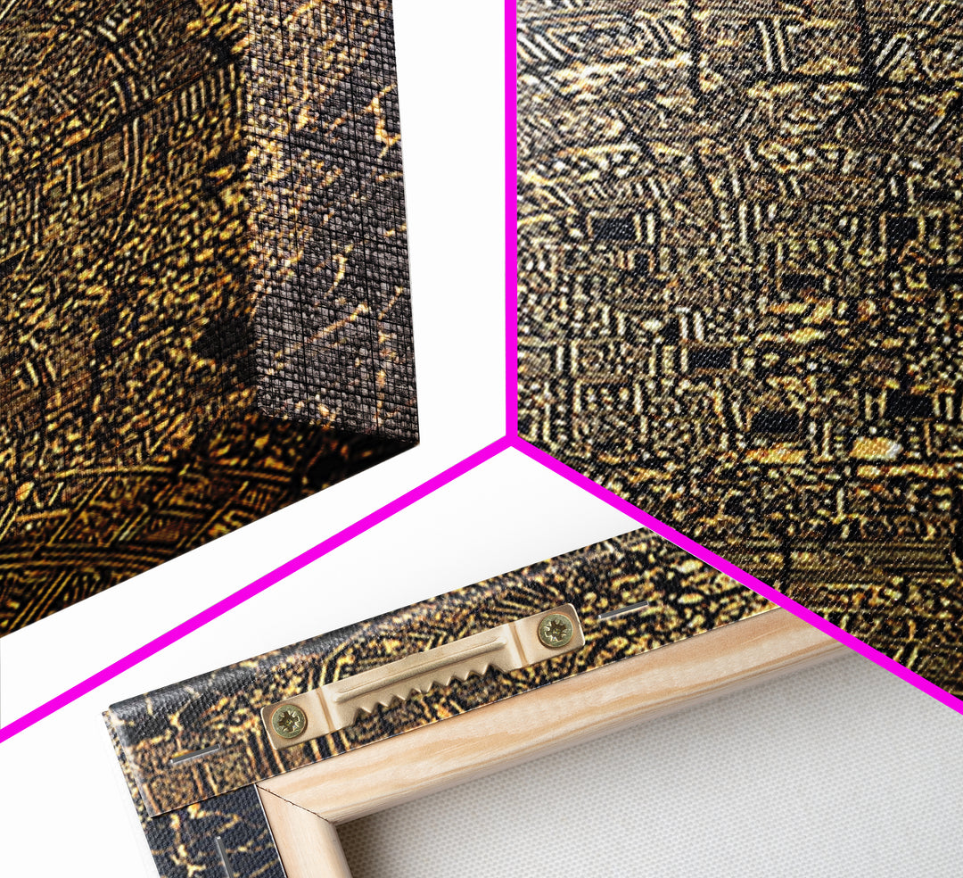 Gold Abstract African City Map Canvas Print, Geometric Tribal Pattern, Black And Gold Wall Art, Modern Office Decor Gift