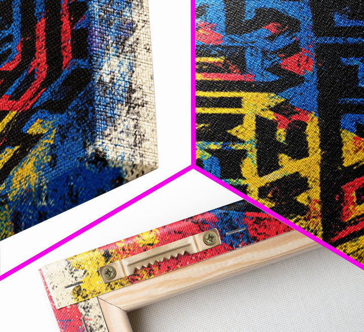 Blue Yellow Pink Tribal Shield Wall Art, African Abstract Painting, Graffiti Texture, Colorful Afrocentric Wall Decor Gift
