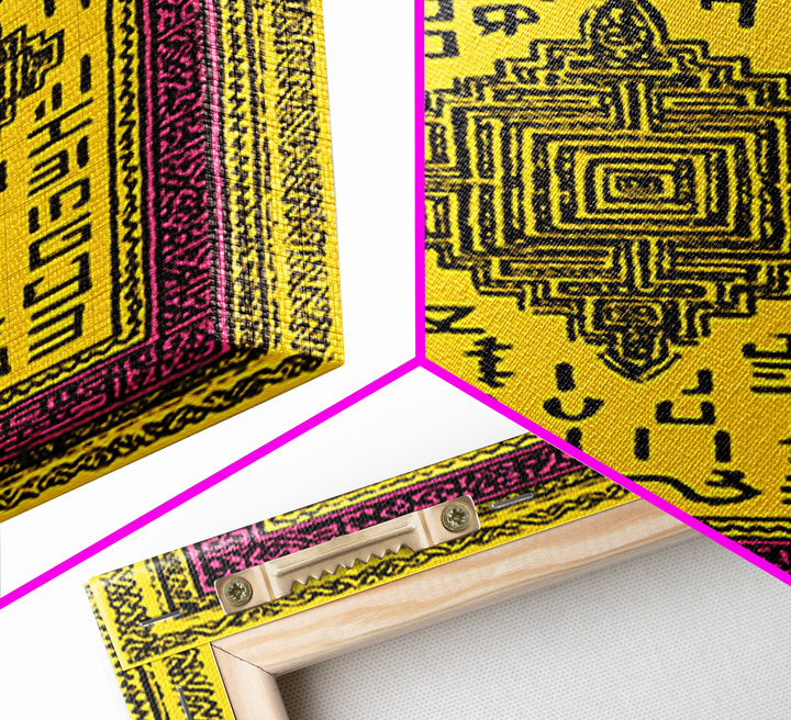 Yellow Magenta Tribal Textile Canvas Print, African Patterns Wall Art, Boho Ethnic Decor, Cultural Art Print For Home Decor Gift