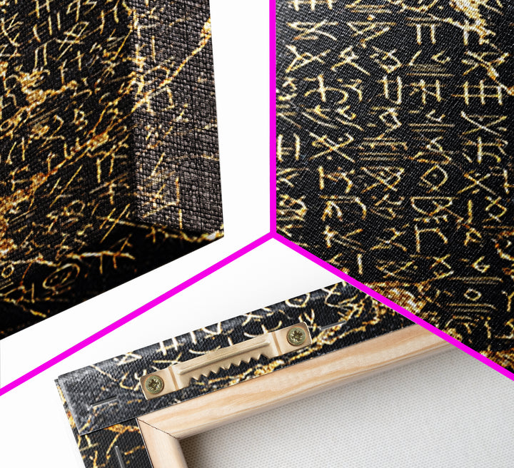 Black Marble Gold Script Wall Art, Ancient African Inspired Symbols, Luxury Abstract Canvas Print, Spiritual Home Decor Gift