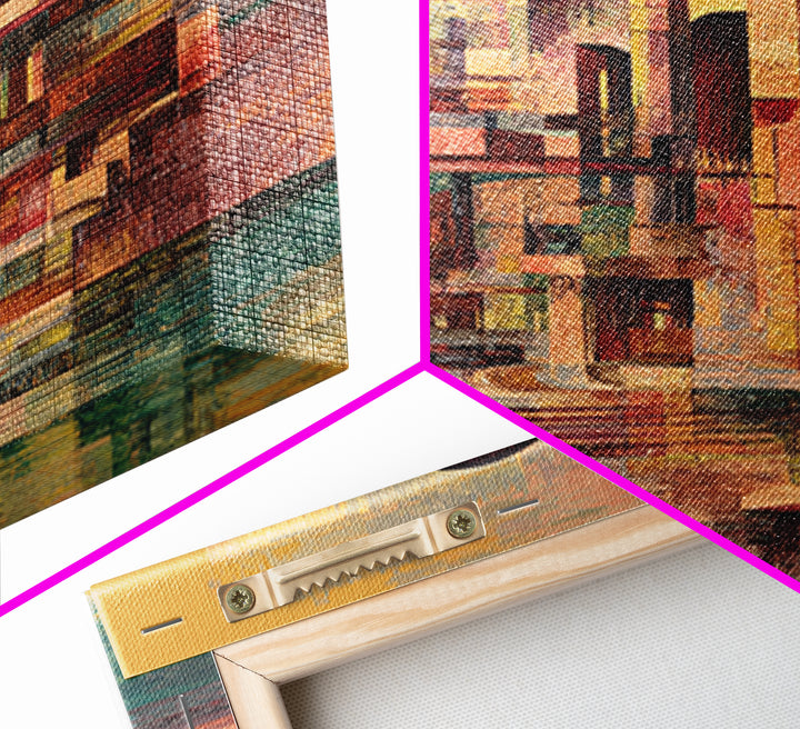 Abstract Futurist Tower City Canvas Print, Modern Geometric Architecture Art, Terracotta Teal Statement Wall Decor Gift For Him