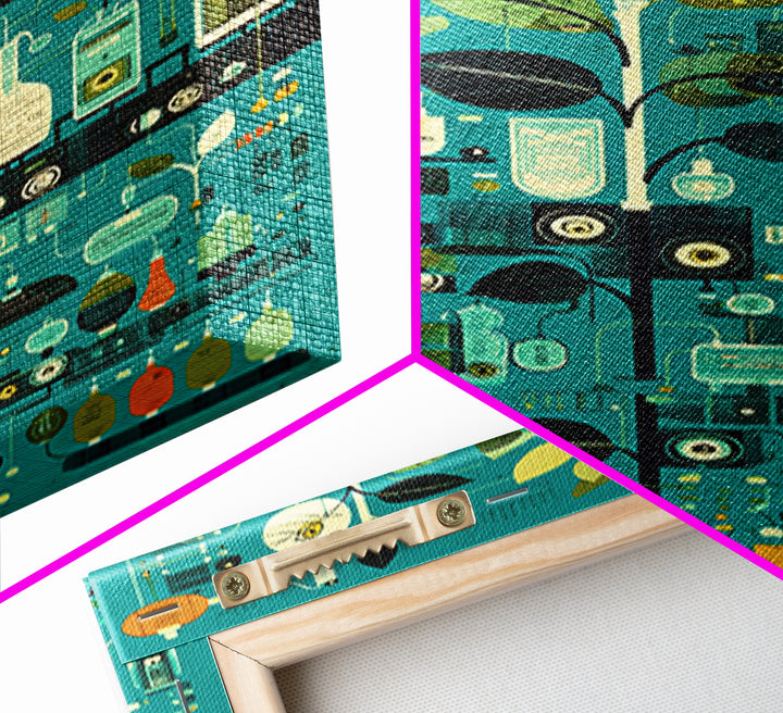 Botanical Science Laboratory Wall Art, Teal Green Plant Illustration, Modern Digital Art For Office Decor And Unique Gift