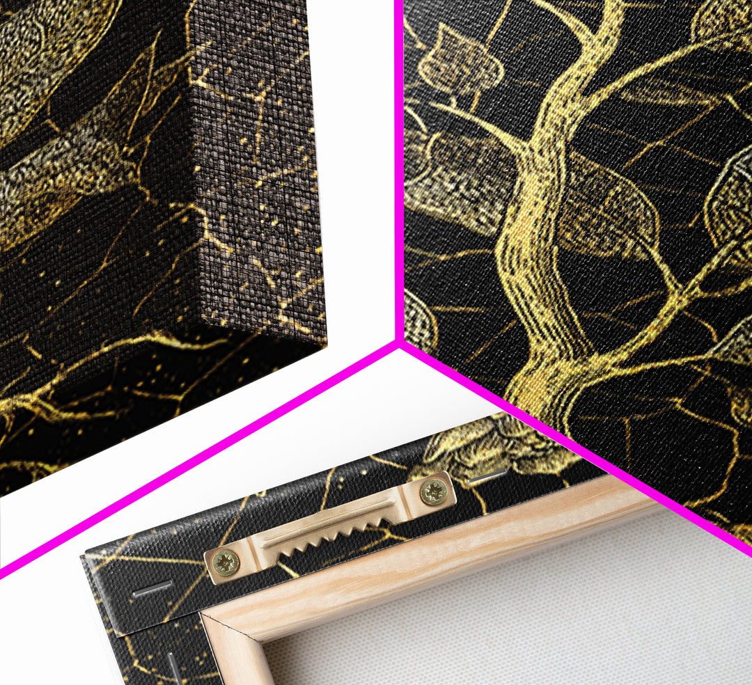 Gold Botanical Rose Canvas Print, Black And Gold Floral Line Art, Elegant Minimalist Wall Decor For Bedroom Home Decor Gift