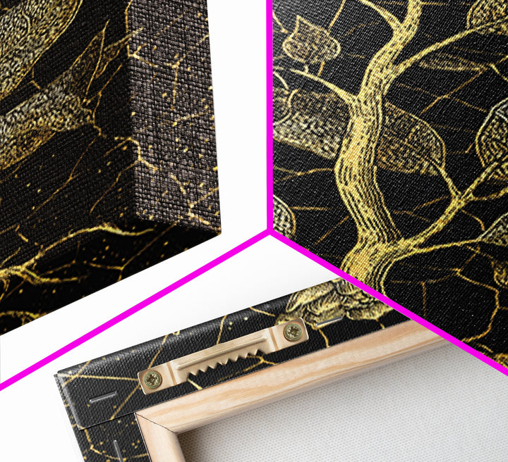 Gold Botanical Rose Canvas Print, Black And Gold Floral Line Art, Elegant Minimalist Wall Decor For Bedroom Home Decor Gift