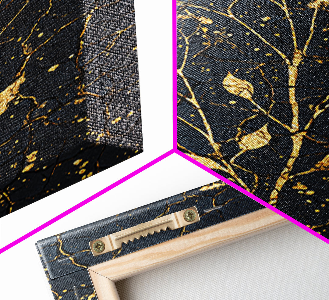 Gold Wildflower On Cracked Black Wall Art, Elegant Botanical Art Print, Black And Gold Design For Bedroom Home Decor Gift