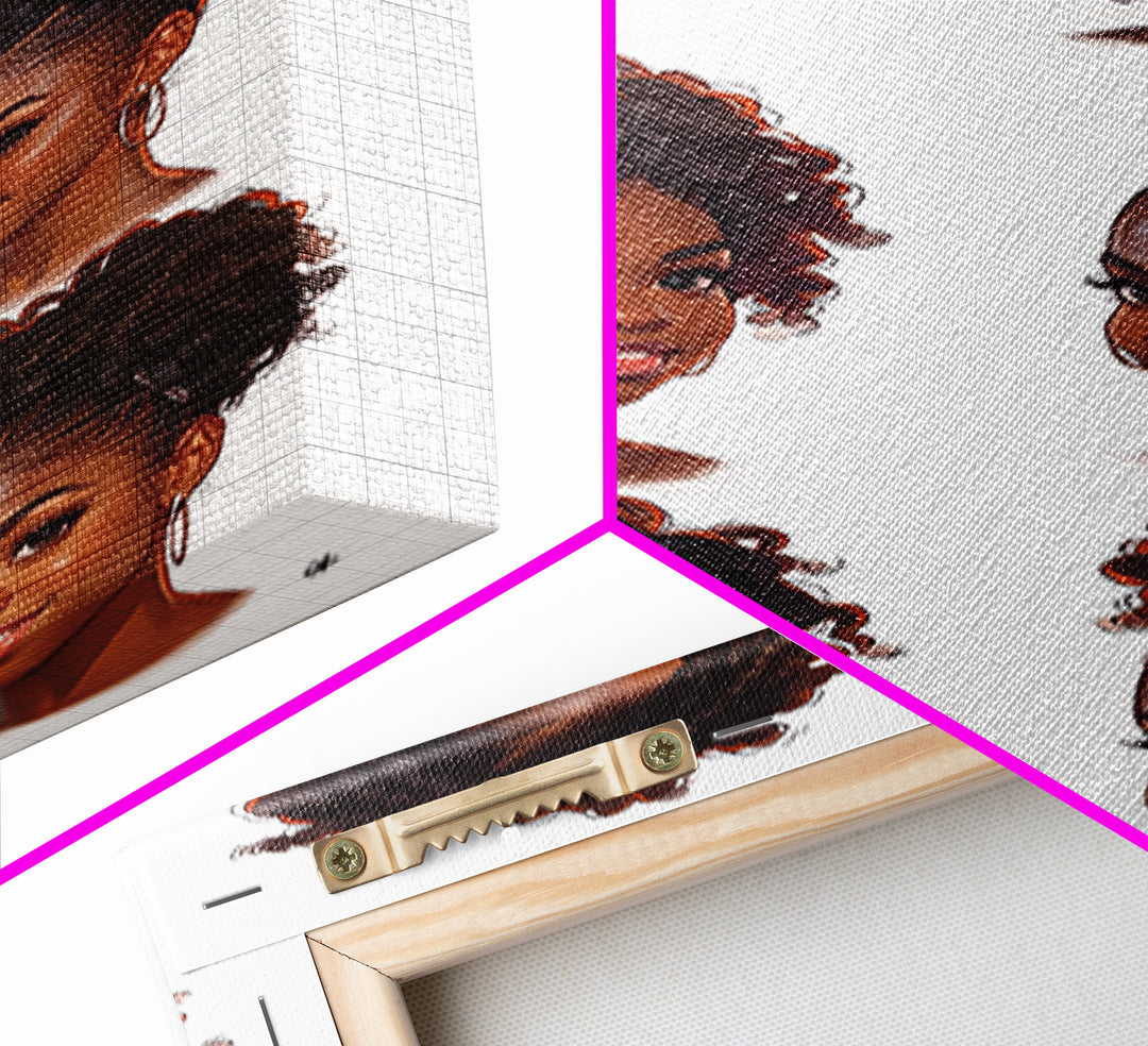 Six Black Women Hairstyle Portraits Wall Art, Afrocentric Beauty Print, Black Girl Magic Decor, Melanin Gift For Her, Home Decor