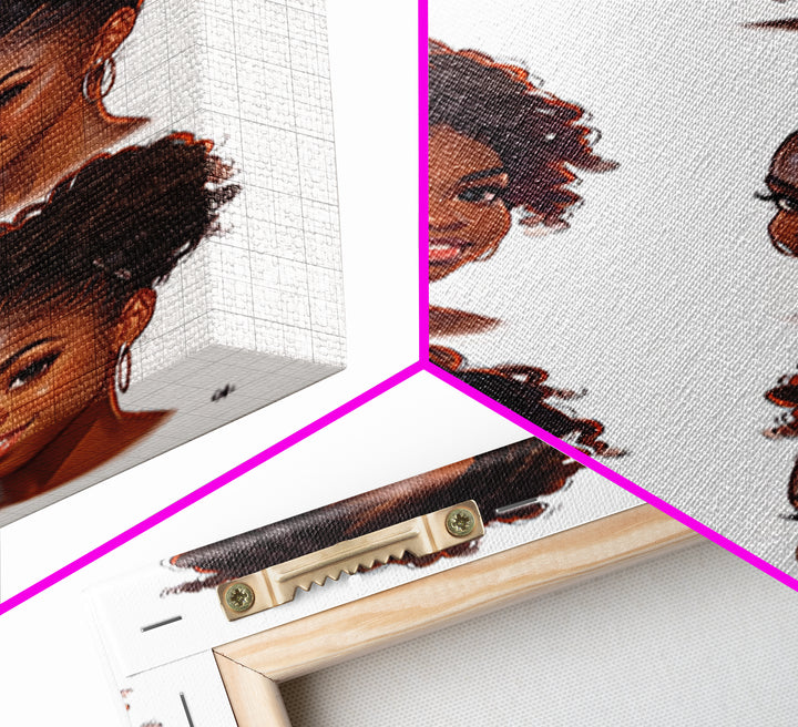 Six Black Women Hairstyle Portraits Wall Art, Afrocentric Beauty Print, Black Girl Magic Decor, Melanin Gift For Her, Home Decor