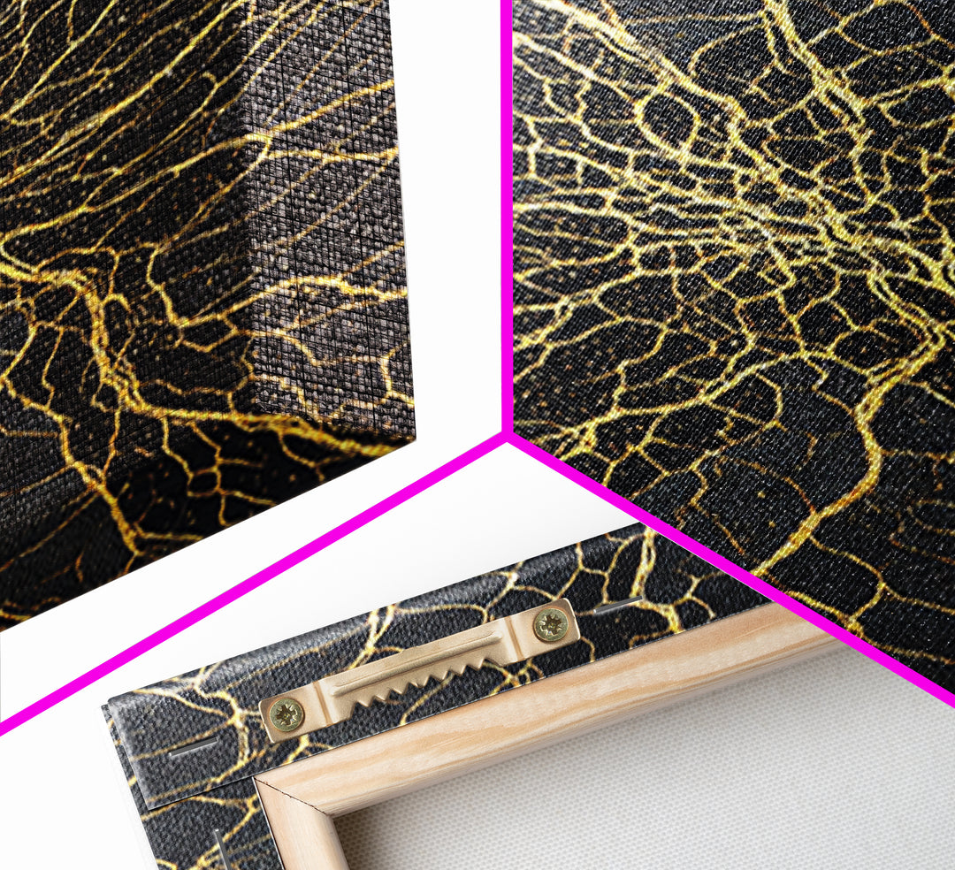 Black And Gold Cracked Spiral Abstract Wall Art, Luxury Canvas Decor, Geometric Pattern Print, Modern Home Decor Gift For Living Room