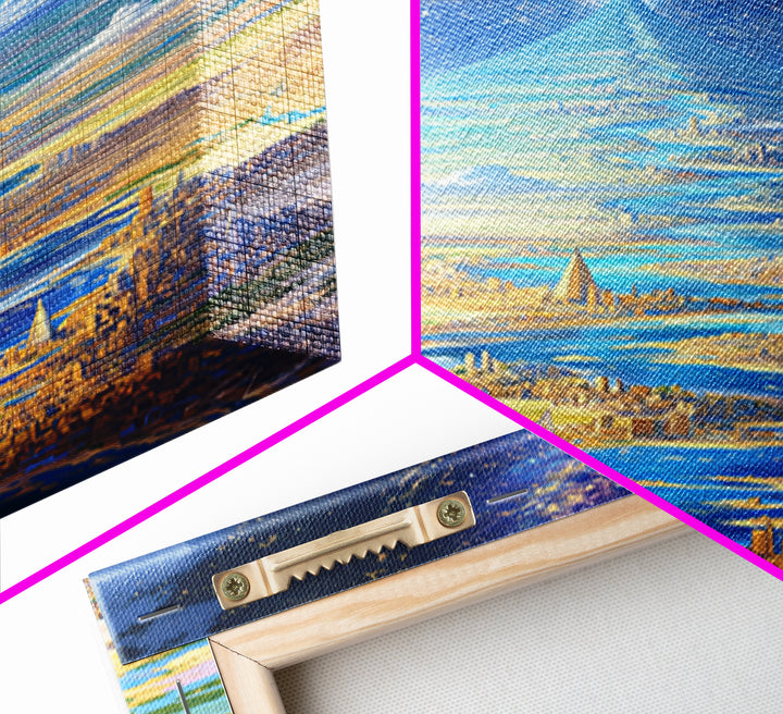 Celestial Pyramid City Beside Blue River Wall Art, African Egyptian Art, Afrofuturism Decor, Dreamy Spiritual Landscape Print