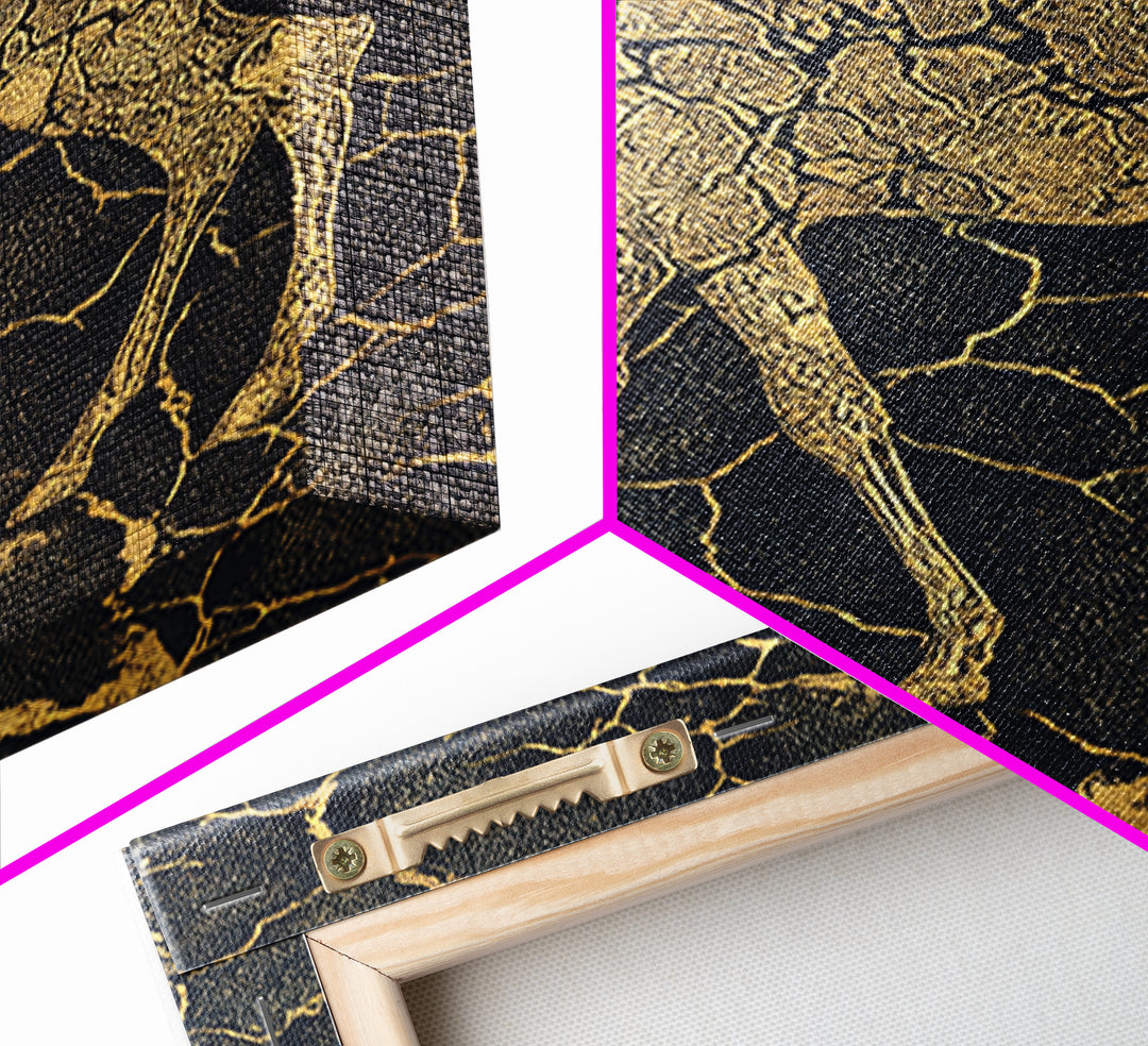 Ornate Gold Giraffe Canvas Print, African Animal Art, Black And Gold Art, Safari Decor, Luxury Living Room Wall Decor Gift
