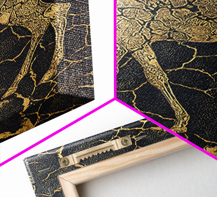 Ornate Gold Giraffe Canvas Print, African Animal Art, Black And Gold Art, Safari Decor, Luxury Living Room Wall Decor Gift