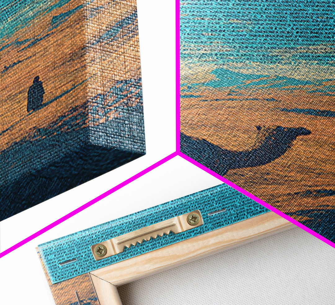 Textured Camel In Desert Wall Art, African Landscape, Blue Orange Safari Poster, Cultural Art Print, Office Decor Gift Set
