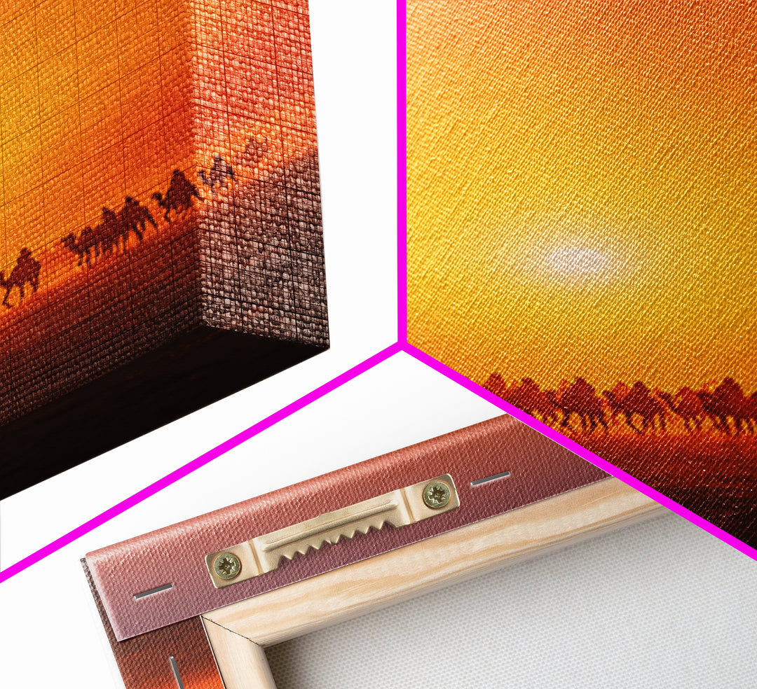 Sunset Camel Caravan Wall Art, African Safari Art, Orange Desert Landscape Poster, Statement Living Room Decor Gift For Him