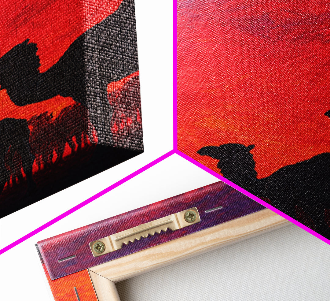Fiery Red Camel Herd Wall Art, African Safari Art Print, Desert Sunset Poster, Bold Orange Home Decor, Statement Gift Set