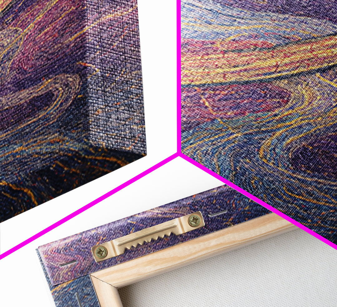 Flowing Purple Gold Abstract River Canvas Print, Textile Style Wall Art, Colorful Modern Decor, Boho Living Room Art Gift