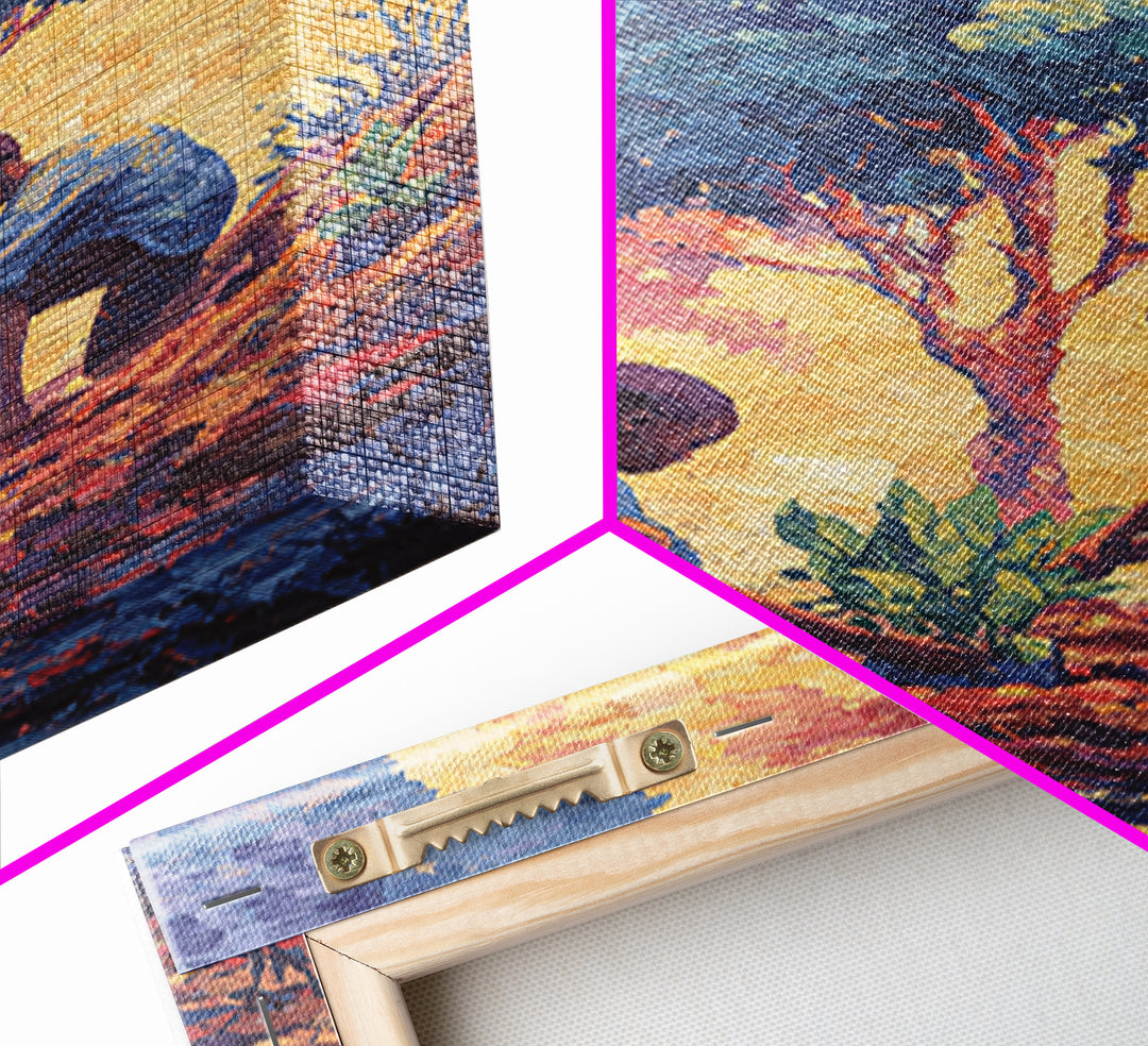 Two Boys Plant Saplings By River Under Acacia Tree Wall Art, African Landscape, Afrocentric Decor, Earth Tone Home Decor