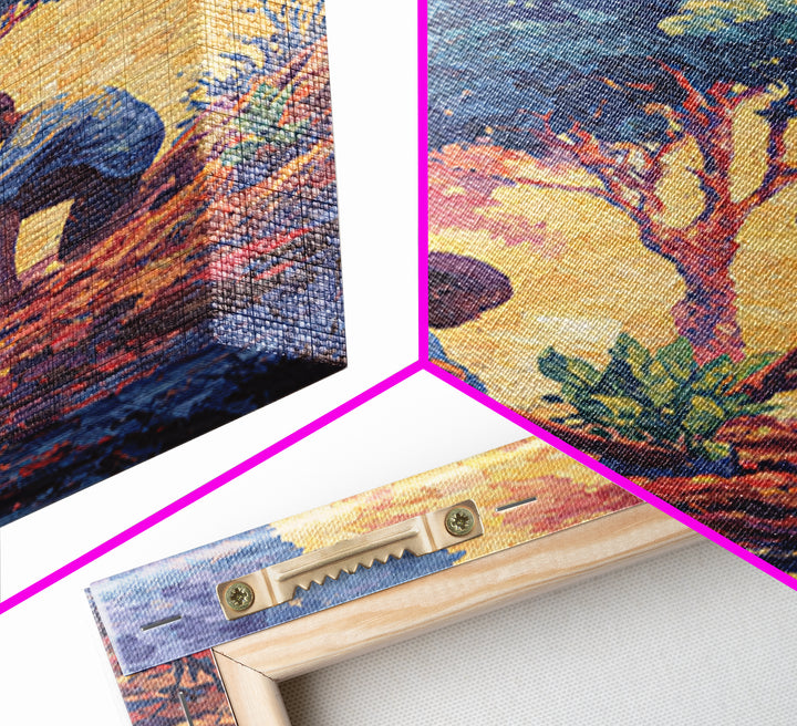 Two Boys Plant Saplings By River Under Acacia Tree Wall Art, African Landscape, Afrocentric Decor, Earth Tone Home Decor