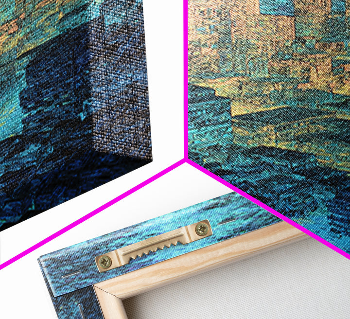 Textured Blue Gold City Skyline Wall Art, Modern Urban Office Decor, Contemporary Canvas, Luxury Canvas Art Print, Large Wall Art Prints