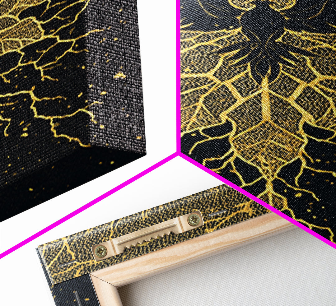 Black And Gold Bird With Roots Wall Art, Spiritual Wall Decor, Mystical Wall Art, Elegant Home Decor, Unique Canvas Art Print