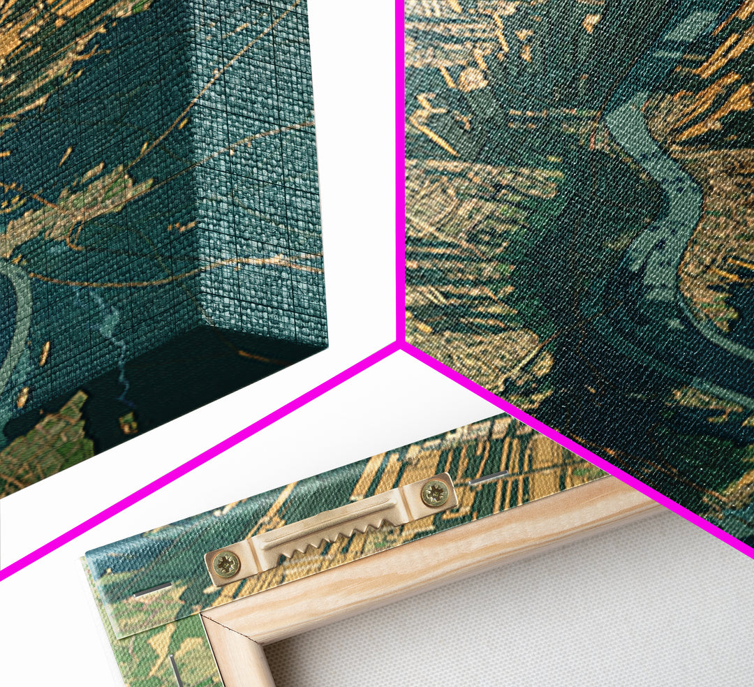 Aerial City Map Canvas Print, Urban Wall Art, Modern Architecture Poster, Teal And Gold Art, Office Decor, Statement Wall Art