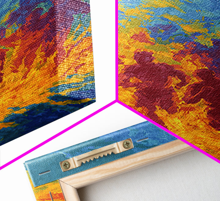 Fiery Runners In Blue And Orange, African Wall Art, Abstract African Art Print, Black Culture Decor, Vibrant Canvas Print