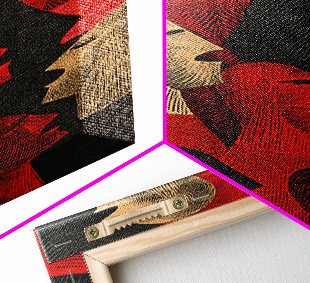 Red And Black Tribal Profile Faces, African Wall Art, Abstract African Art Print, Afrocentric Decor, Modern Canvas Print