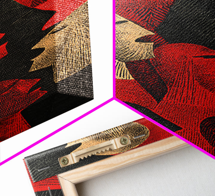 Red And Black Tribal Profile Faces, African Wall Art, Abstract African Art Print, Afrocentric Decor, Modern Canvas Print