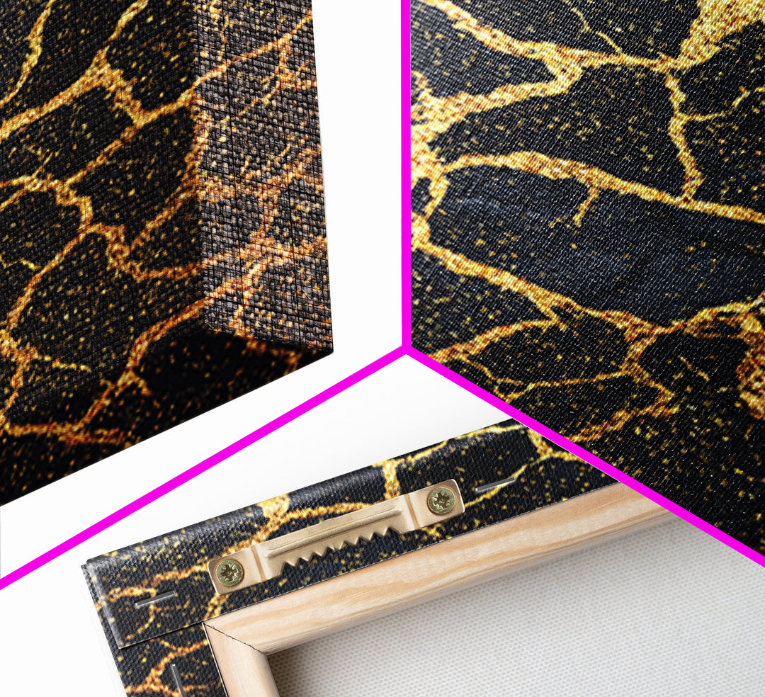 Black And Gold Crackle Pattern, Abstract Wall Art, African Inspired Decor, Luxury Canvas Print, Modern Black Art Home Decor Gift
