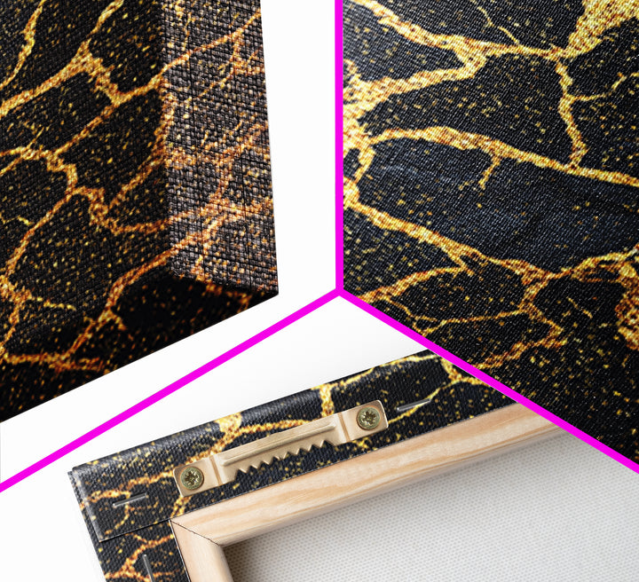 Black And Gold Crackle Pattern, Abstract Wall Art, African Inspired Decor, Luxury Canvas Print, Modern Black Art Home Decor Gift