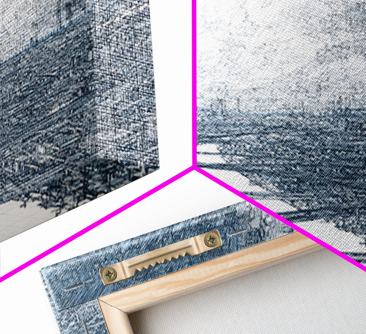 Intricate City River Cloud Wall Art, Blue Gray Urban Landscape Print, Modern Architecture Decor, Large Living Room Art Gift