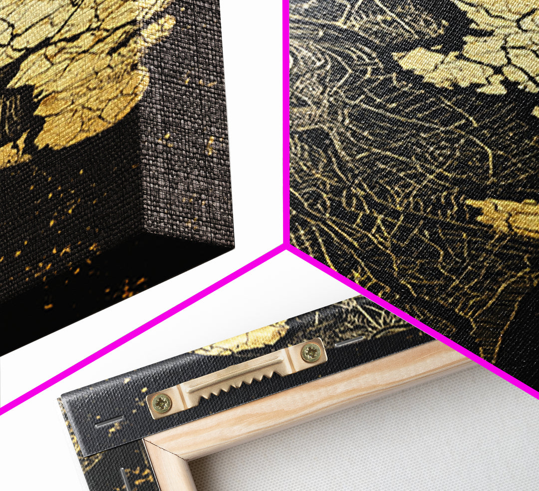 Gold Anatomical Profile Framed Canvas Print, Abstract Face Art, Black And Gold Wall Decor, Luxury Modern Portrait Gift For Him