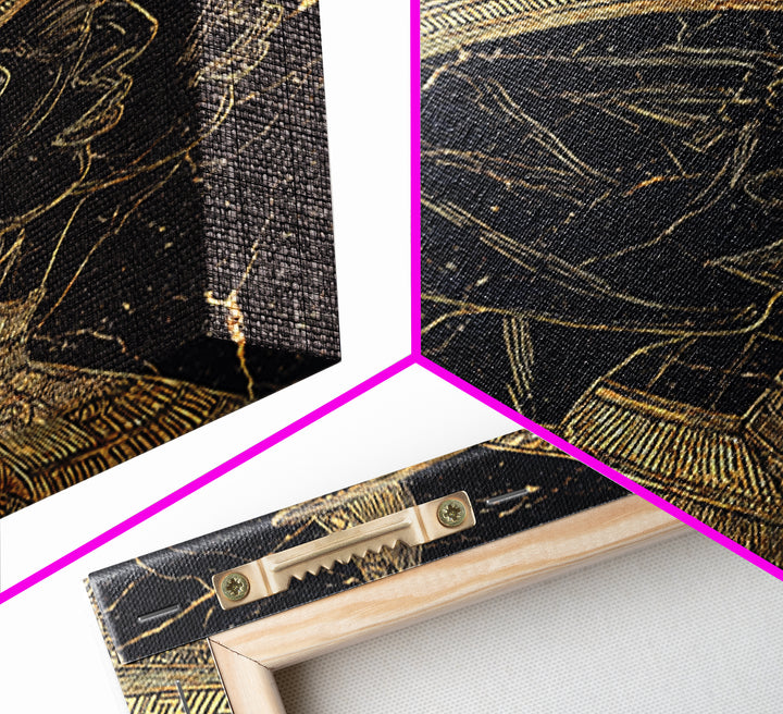 Regal African Queens Gold Line Wall Art, Black And Gold Headdress Portraits, Egyptian Inspired Afrocentric Cultural Home Decor Gift