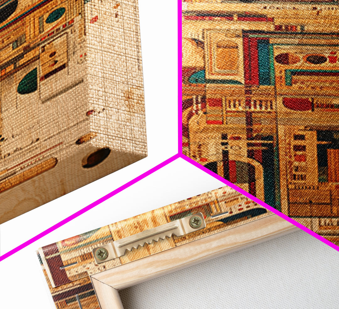 Earth Tone Geometric Tribal Pattern Canvas Print, Abstract African Art, Mid Century Modern Wall Decor, Textile Inspired Art