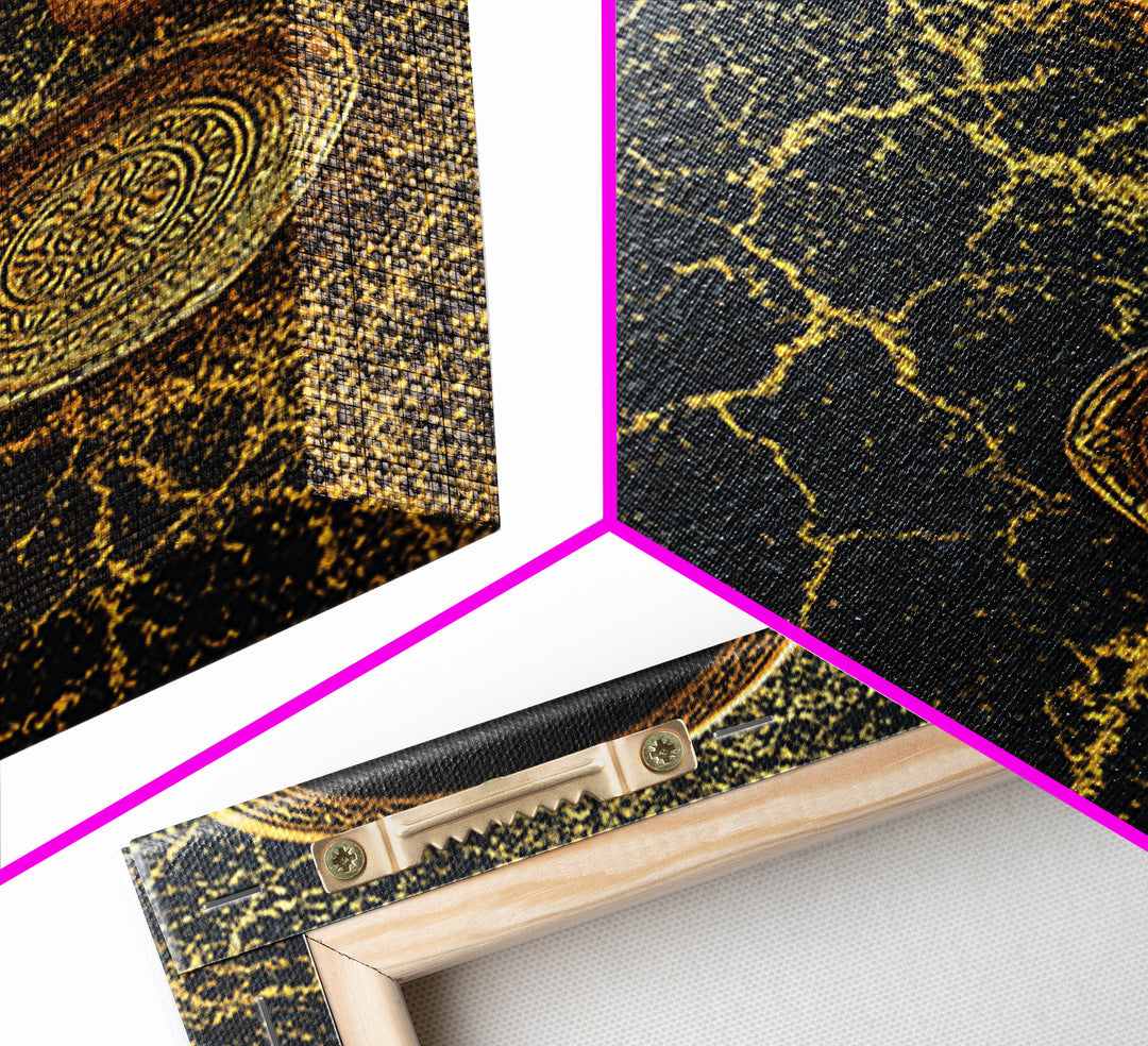 Black Gold Vessels Texture Wall Art, African Inspired Canvas Print, Abstract Ethnic Art, Luxury Kitchen Decor, Home Decor Gift
