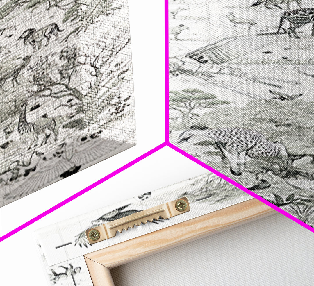 Intricate Monochrome African Safari Map Wall Art, Serengeti Animals, Elephant, Zebra, Giraffe, Travel Inspired Home Decor