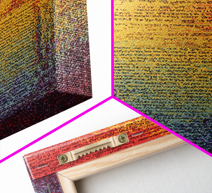 Colorful Gradient Ancient Manuscript Wall Art, Red Yellow Blue Abstract Script, Modern Canvas Print, Vibrant Home Decor Gift