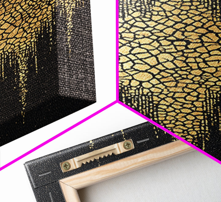 Gold Black Abstract Africa Map Canvas Print, Cracked Mosaic Texture, African Wall Art, Luxury Modern Statement Home Decor Gift