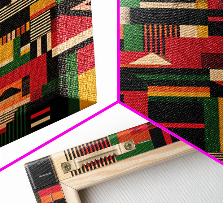 Kente Inspired Blocks In Green Red Gold Wall Art, African Abstract, Ankara Decor, Tribal Art Print, Bold Home Decor, Statement Piece