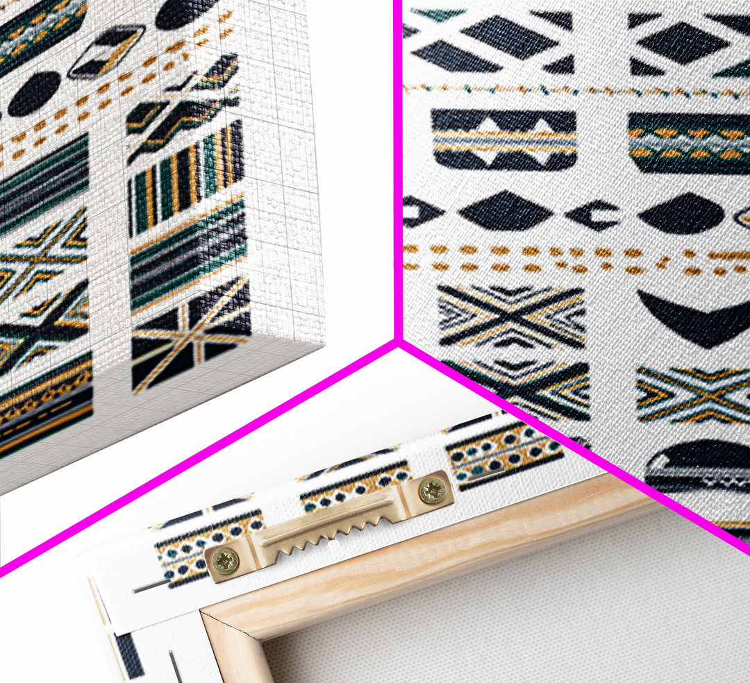 African Textile Pattern Grid In Blue Gold Wall Art, Ankara Wall Art, Ethnic Art Print, Cultural Home Decor, Motherland Style Gift