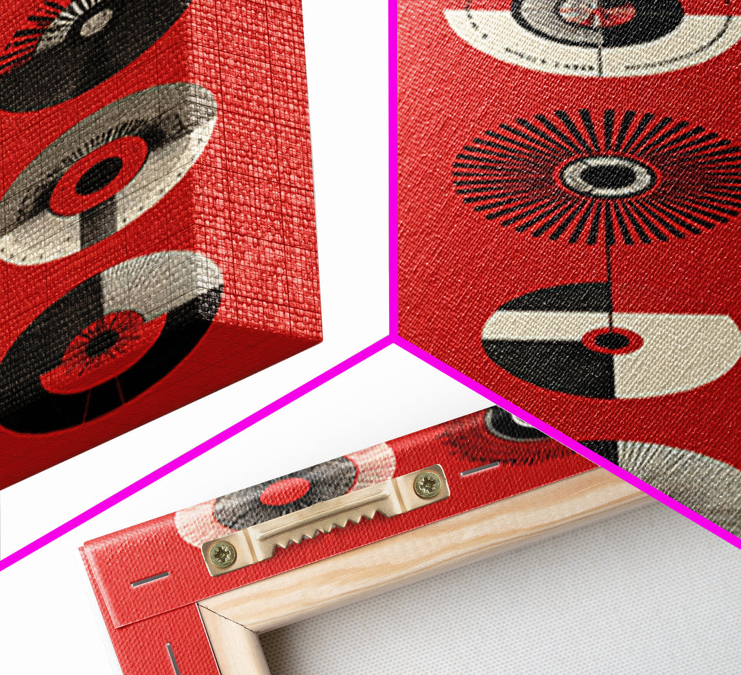 Red Tribal Sun Discs With Black Cream Circles Canvas Print, African Mask Art, Abstract Wall Art, Cultural Art Print, Bold Home Decor