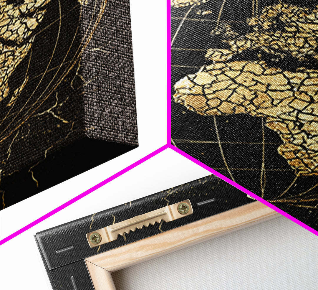Cracked Gold Africa Globe On Black Canvas Print, African Wall Art, Motherland Map Decor, Afrocentric Cultural Gift For Living Room