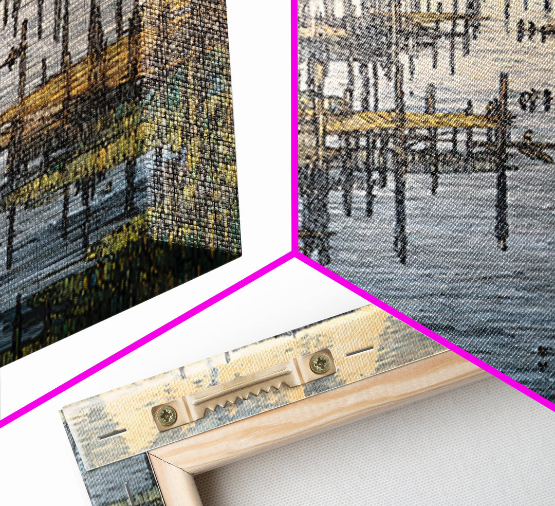 Intricate African Wetland Village Wall Art, Fishing Poles And Boats Canvas, Textured Landscape Decor For Living Room Gift